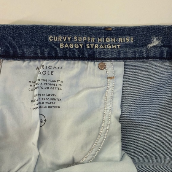 American Eagle woman 20 curvy high rise baggy straight distressed jeans wide leg - Picture 8 of 11